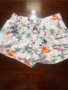 Women’s old navy Tropical Print Drawstring Shorts - Orange Floral on Light Blue